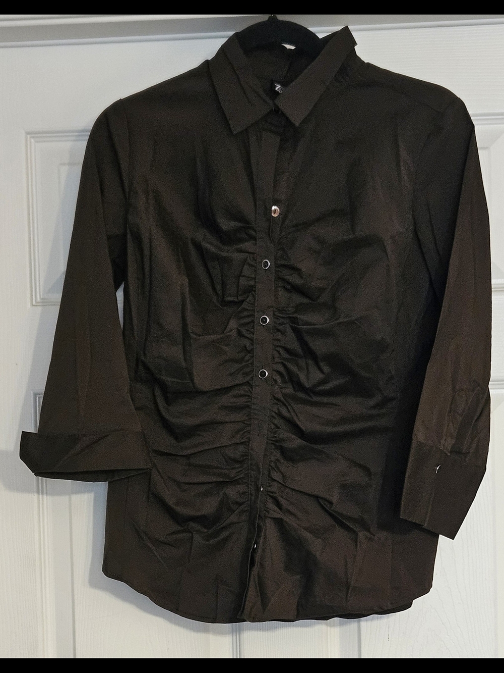 Women's Brown Ruched Button-Front Dress Shirt NWOT